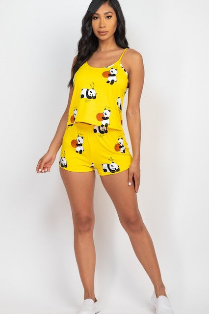 Panda Cami Top & Shorts Set - Yellow