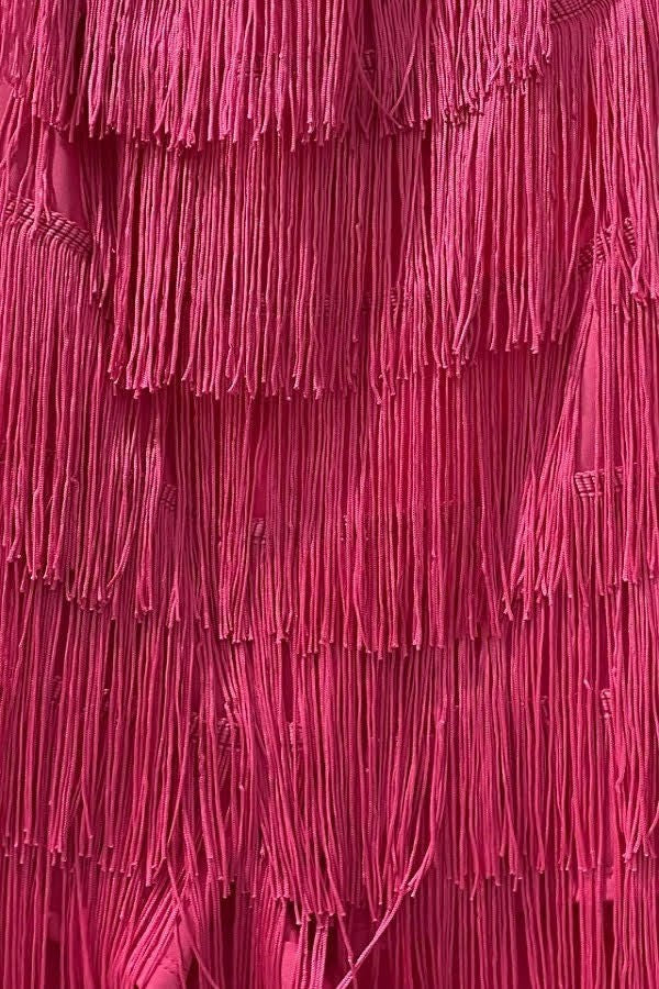 Halter Fringe Romper - Hot Pink - Close Up