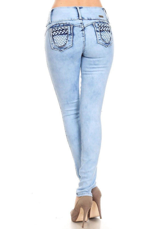 Back of Rapunzel Jeans W/ Pearls in Light Blue
