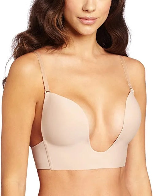 beige Washable V Bra on model