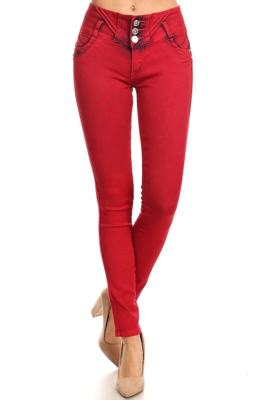 High Rise, No Pocket Jeans in Red