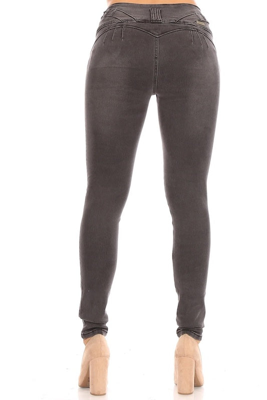 back of Griselle No Back Pockets Caged Jeans in Grey