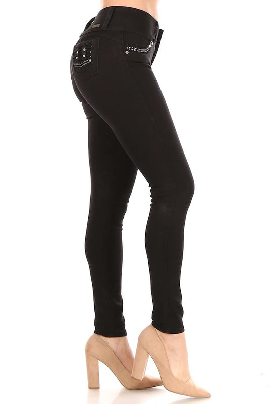 Side of Splash of Bling Jeans in Black