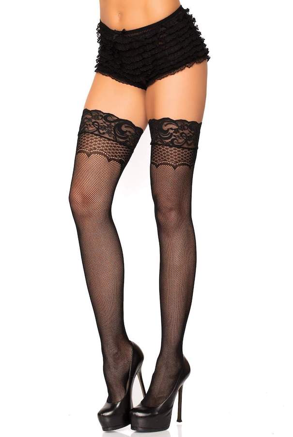 Bow Backseam Fishnet Thigh Highs - Black