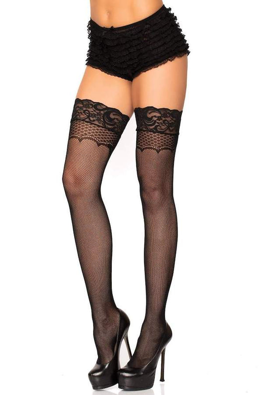 Bow Backseam Fishnet Thigh Highs - Black