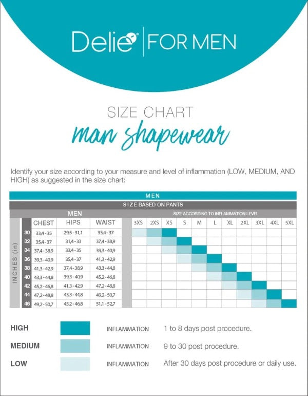 Full Men Shapewear With Frontal Zipper - Size Chart