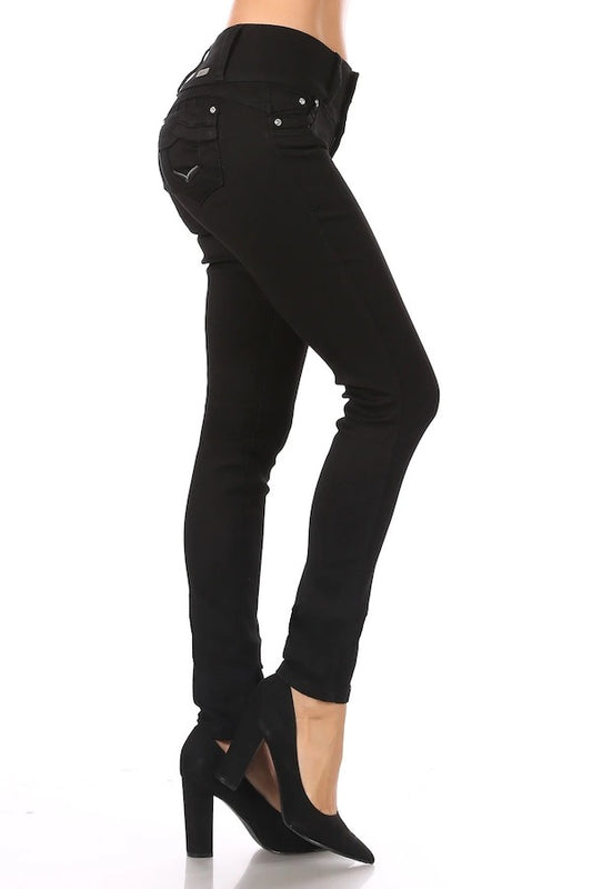 Side of Zip Down High Waist Jeans in Black