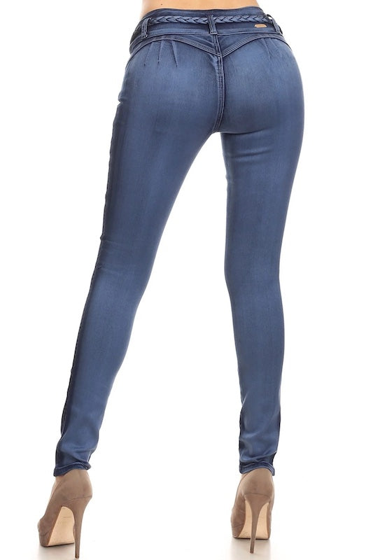 Back of Elsa Braided No Pocket Jeans in Navy Color