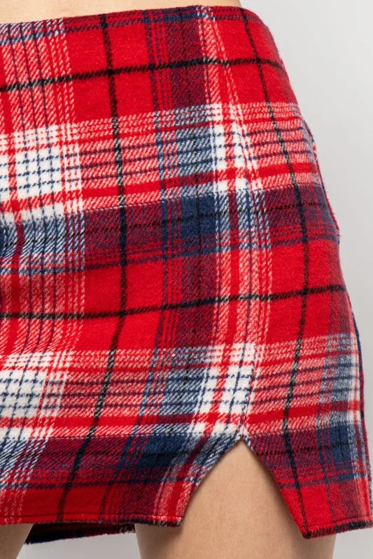 A Line Plaid Mini Skirt - Red