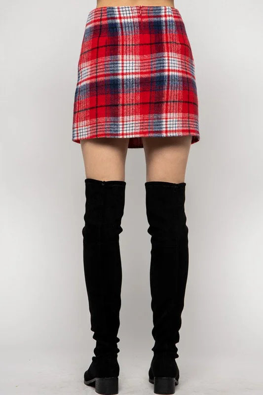 A Line Plaid Mini Skirt - Red