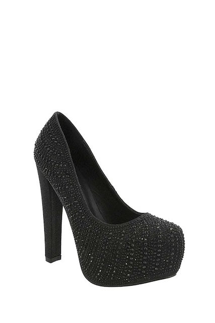 black shimmer Kinko Rhinestone Elegant Platform High Heels