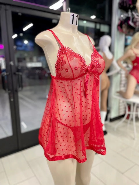Fluttering Hearts Red Sequin Babydoll in red