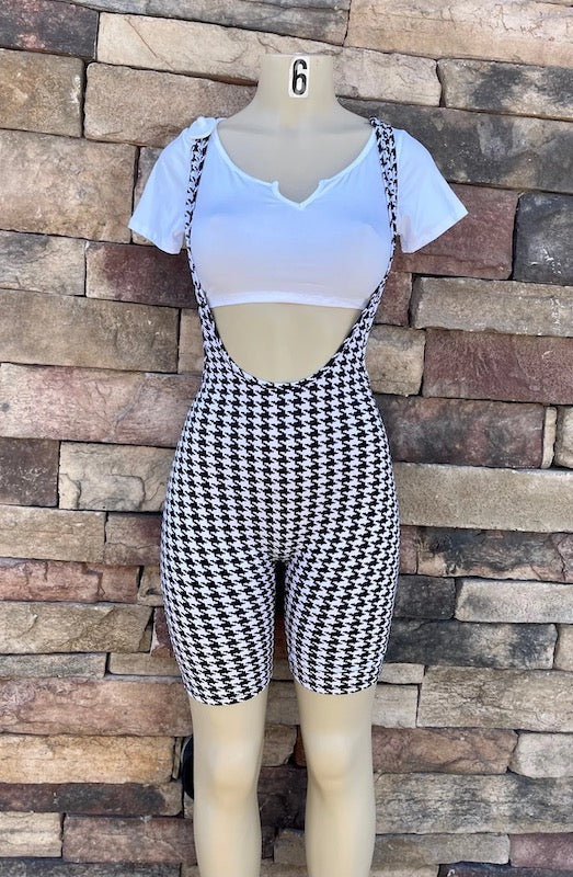 Houndstooth Overalls With Short Sleeve Crop Top