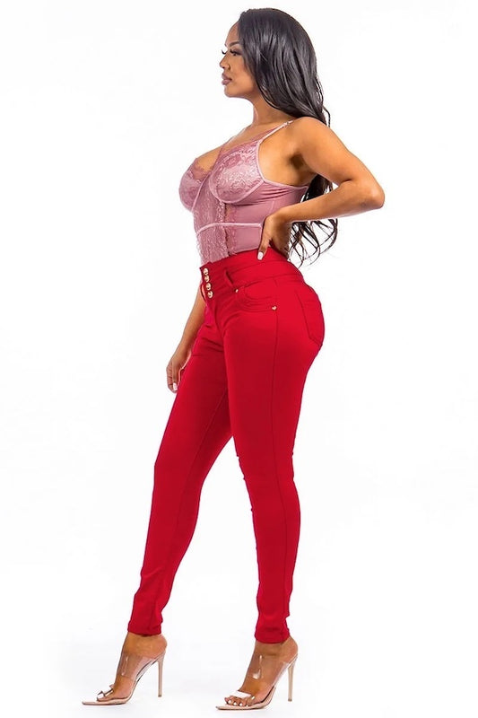 High Rise Colombian Style Jeans in Red