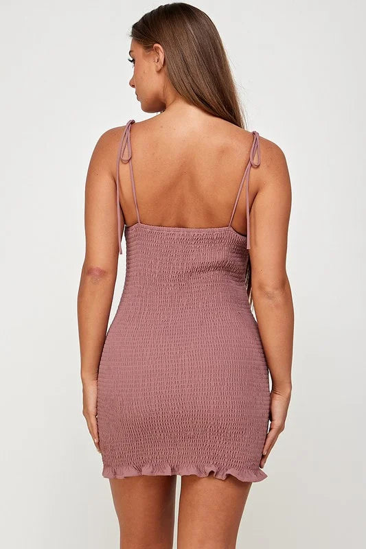 Solid Ruched Back Smocked Cami Dress - Rose - Back View