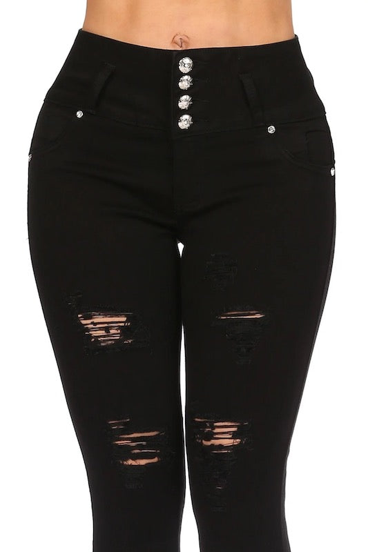 Raven Distressed, No Pocket Jeans
