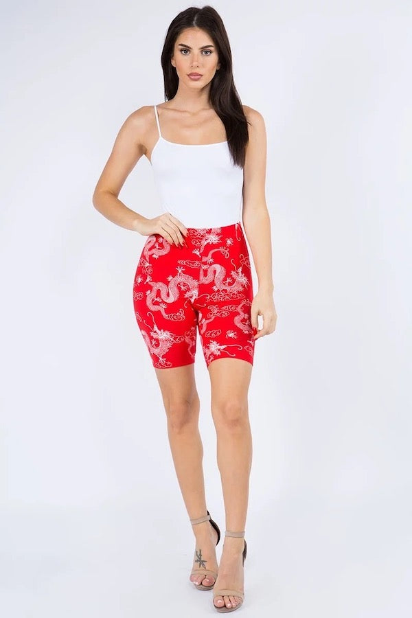 Fierce Dragon Biker Shorts - Red