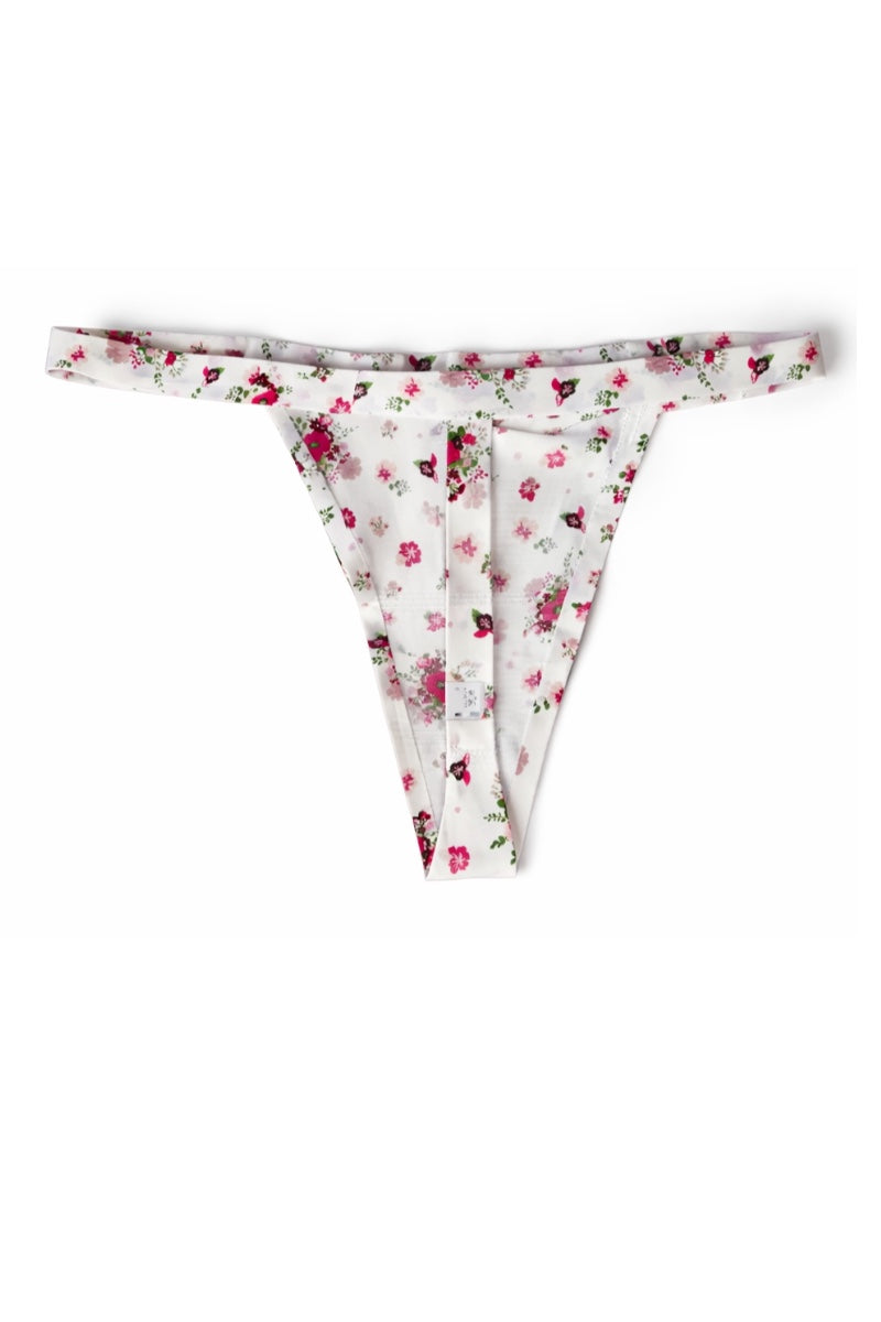 Floral-patterned thong on a white background