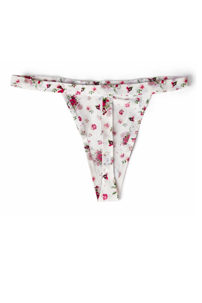 Floral-patterned thong on a white background