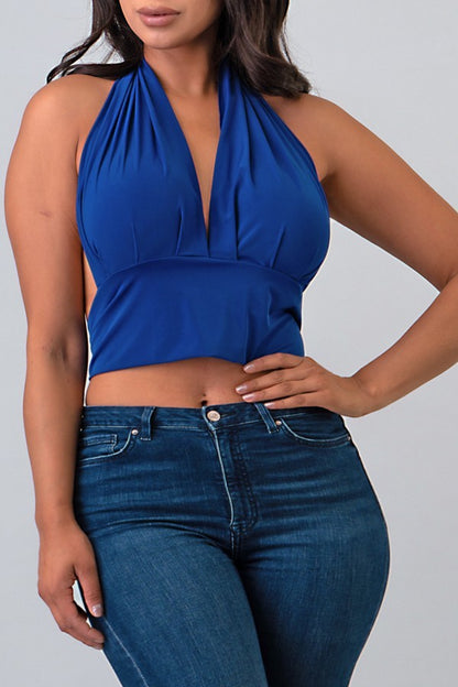 Self Tie Halter Top - Royal Blue