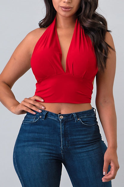 Self Tie Halter Top - Red