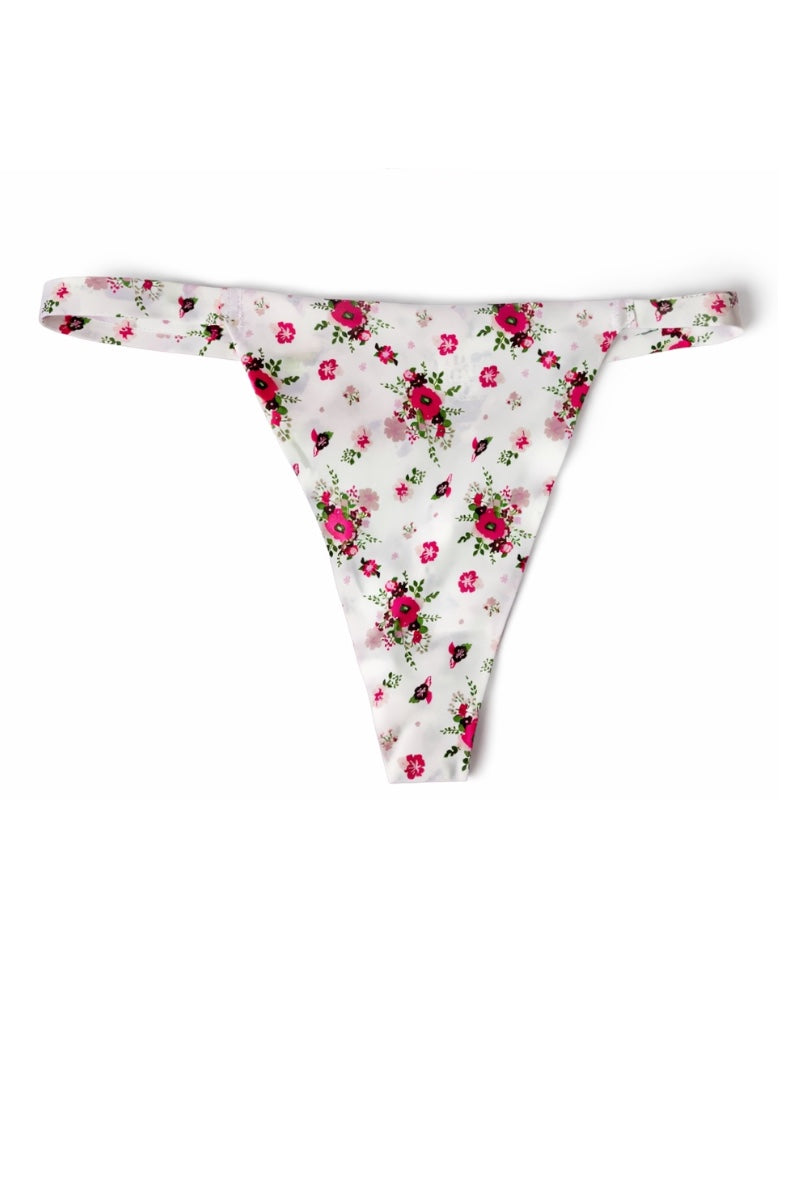 Floral-patterned thong on a white background