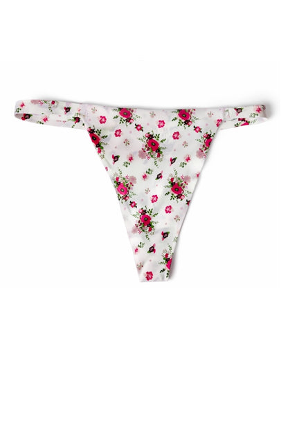Floral-patterned thong on a white background