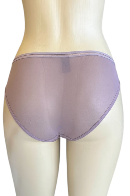 Lavender underwear on a mannequin against a white background