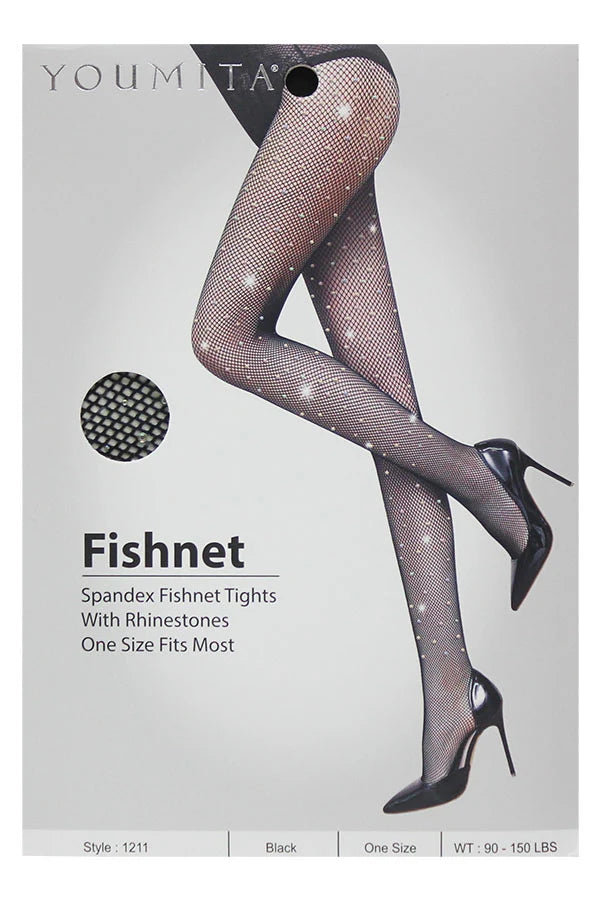 Stylish, Supportive Fit Spandex Fishnet Tights with Rhinestones #1211