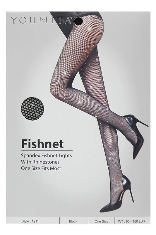 Stylish, Supportive Fit Spandex Fishnet Tights with Rhinestones #1211