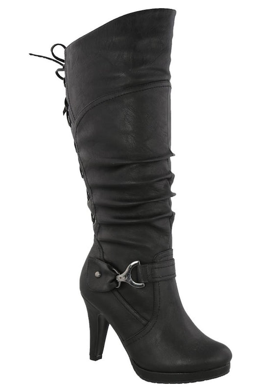 Lace Up Knee High Heel Boots