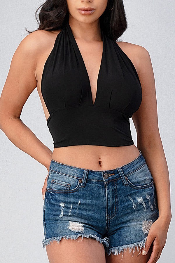 Self Tie Halter Top - Black