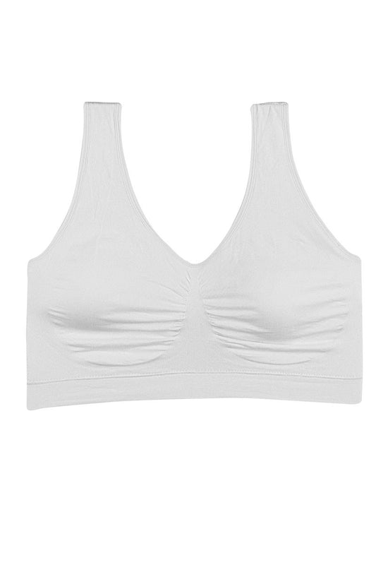 White ruched bralette on a white background
