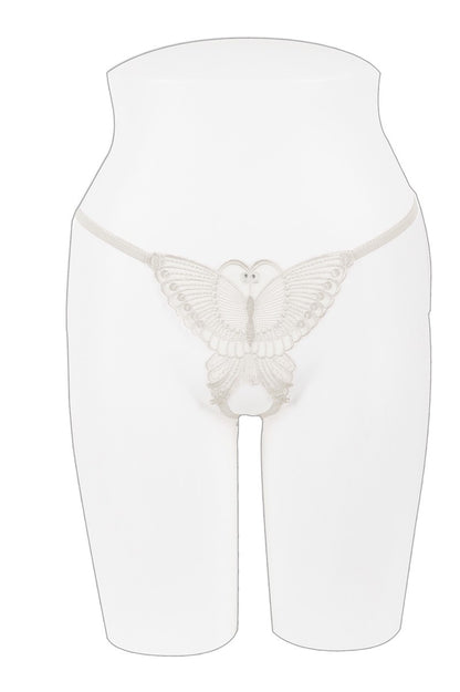 Butterfly Sequin Crotchless Thong - White
