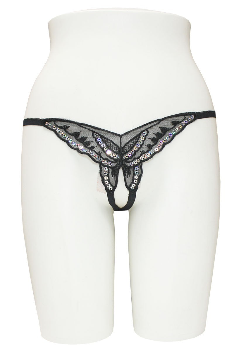 Butterfly Crotchless Back Open Thong