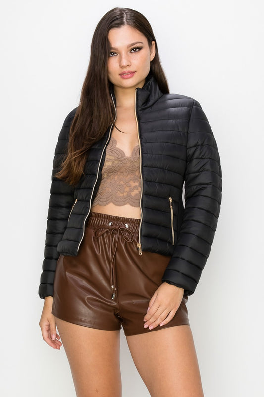 Zip-Up Funnel Neck Quilted Jacket