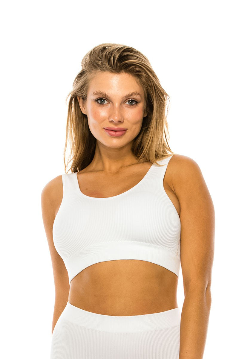 Ribbed Tank Bralette - White