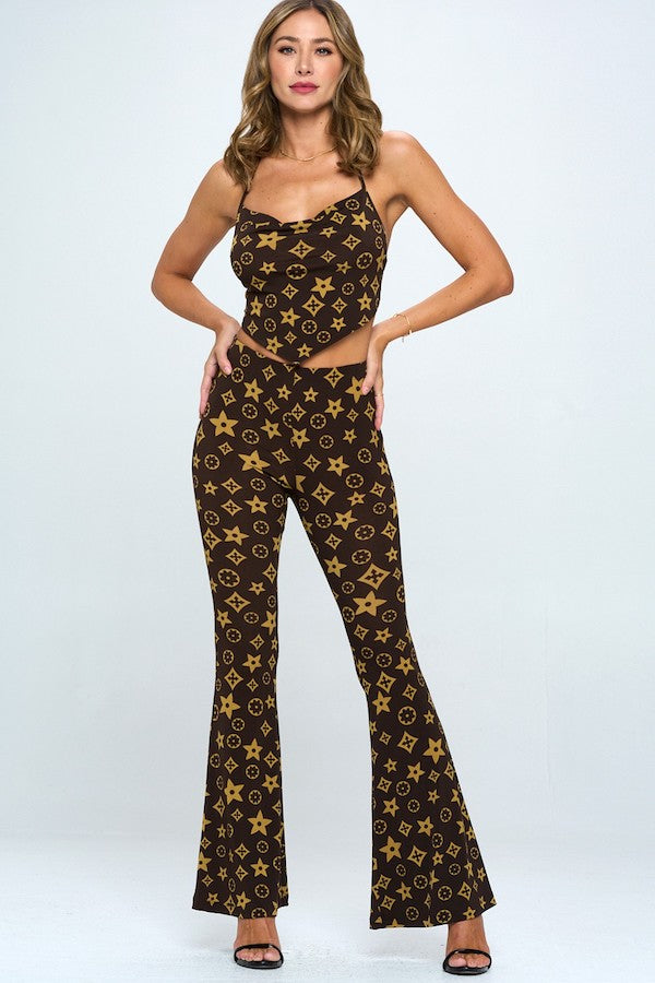 Starflower Cowl Neck Top + Flared Pants Set