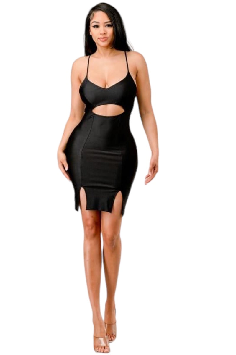 Cutout Crossed Back Mini Dress - Black