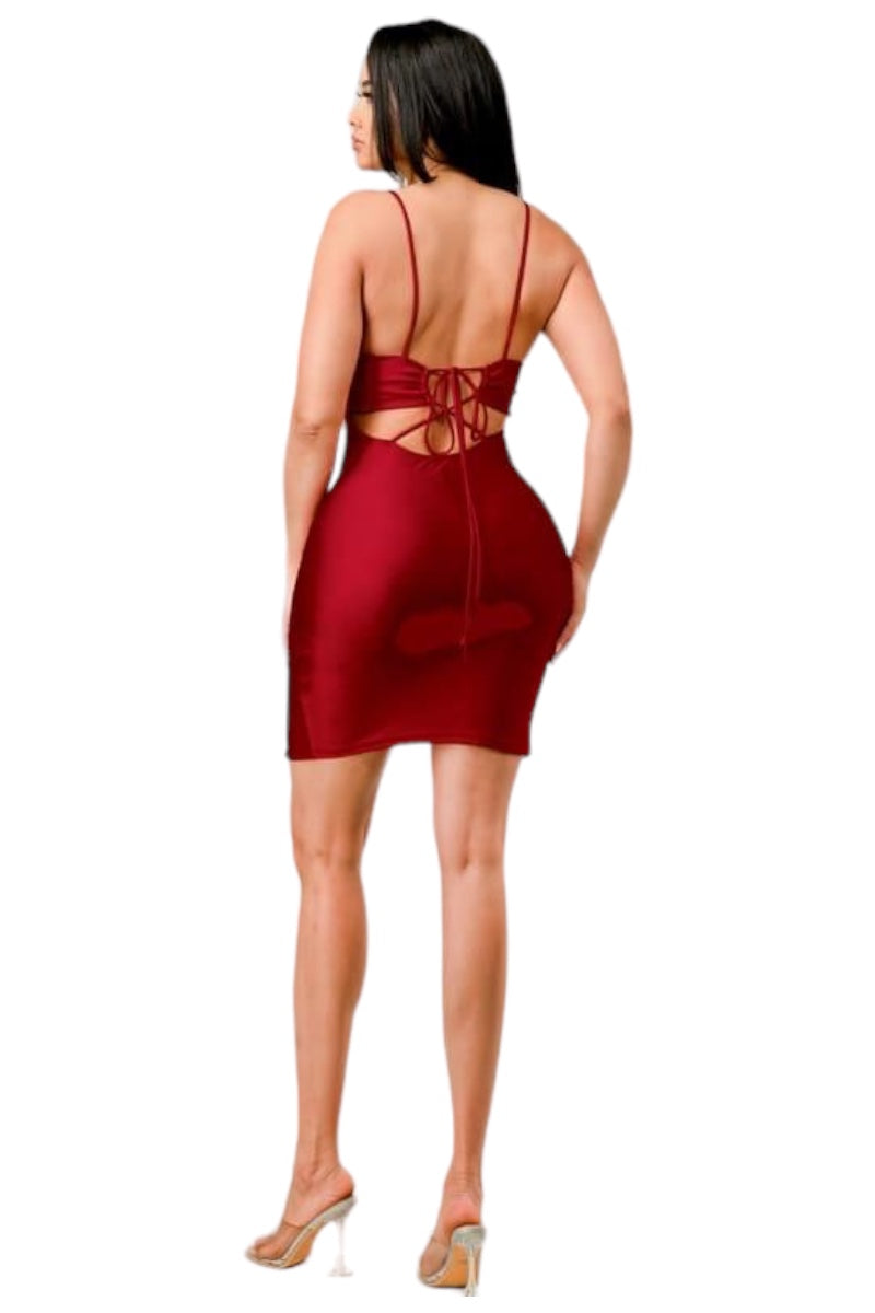 Cutout Crossed Back Mini Dress - Red