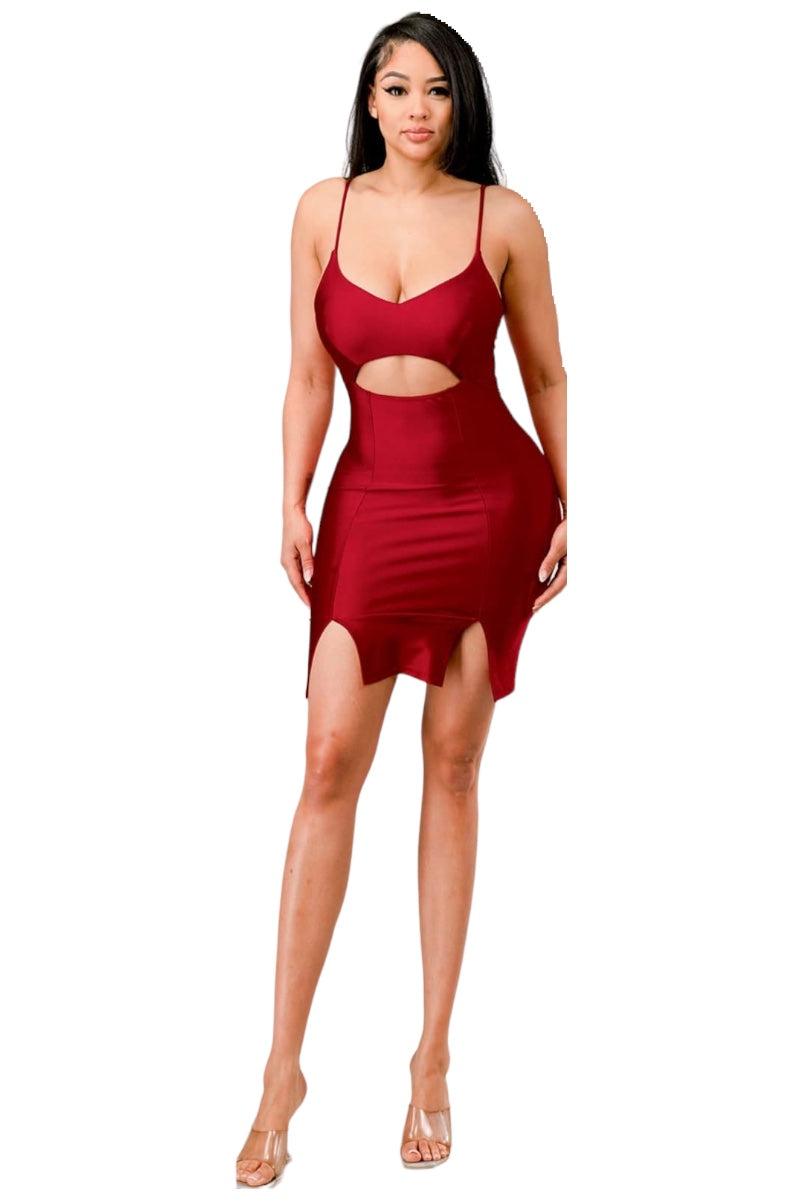 Cutout Crossed Back Mini Dress - Red