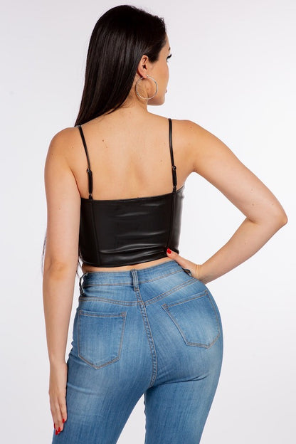 Pu Faux Leather Corset Crop Top