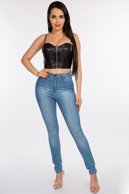 Pu Faux Leather Corset Crop Top