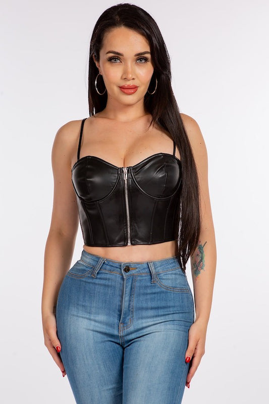 Pu Faux Leather Corset Crop Top