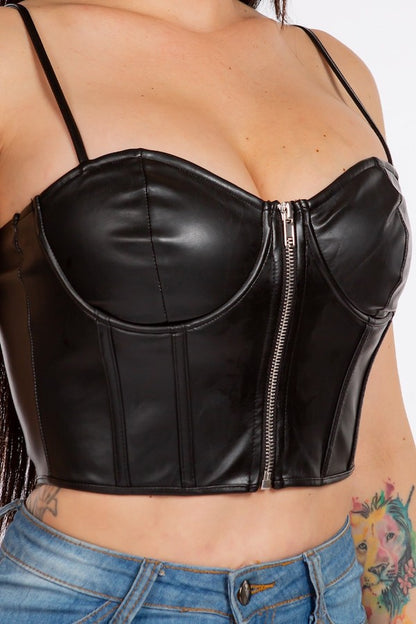Pu Faux Leather Corset Crop Top
