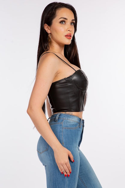 Pu Faux Leather Corset Crop Top