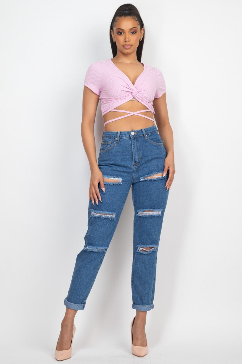 Front Twisted Self-Tie Crop Top