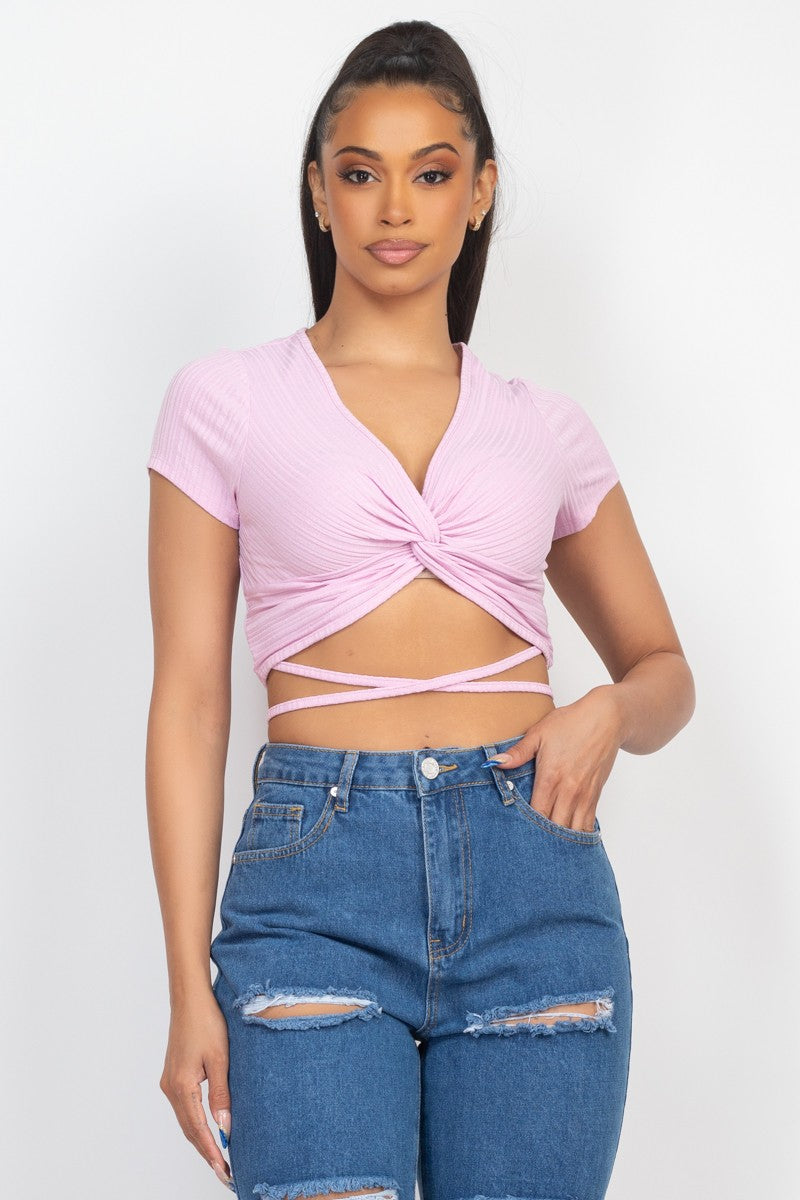 Front Twisted Self-Tie Crop Top