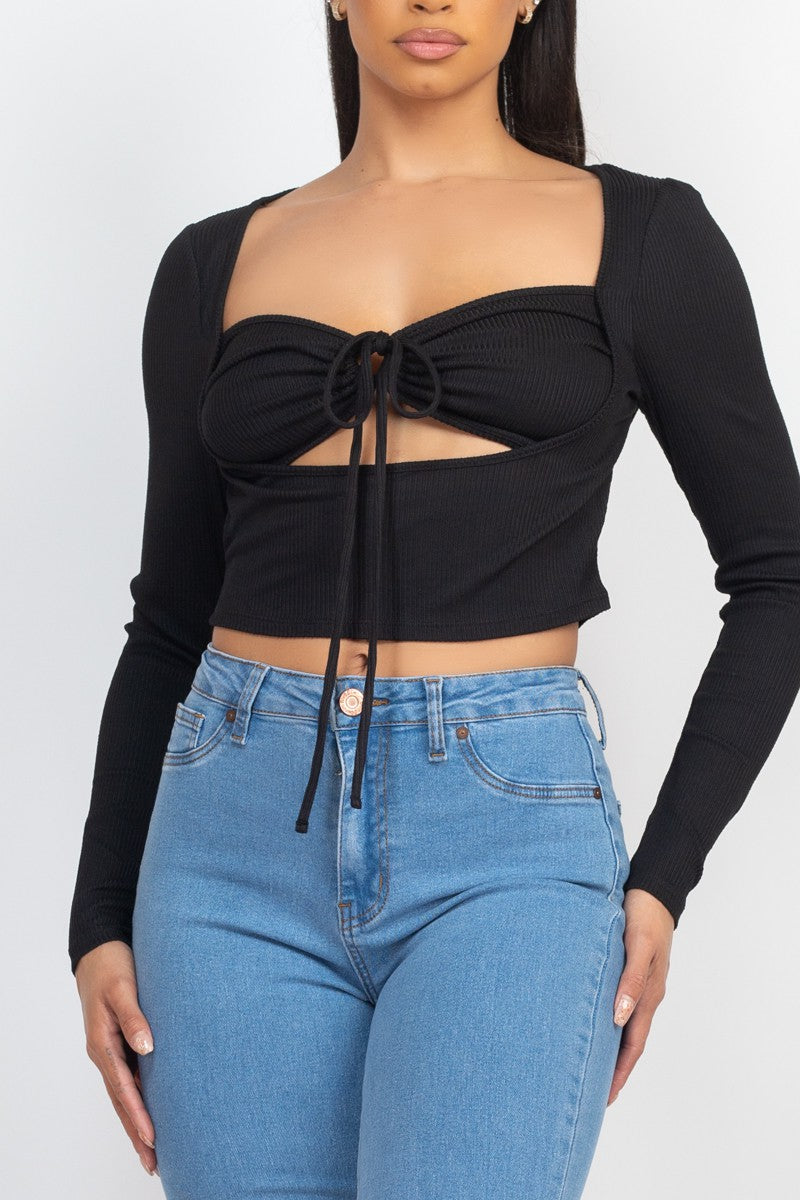 Square Long Sleeve with Ruched Bralette Top