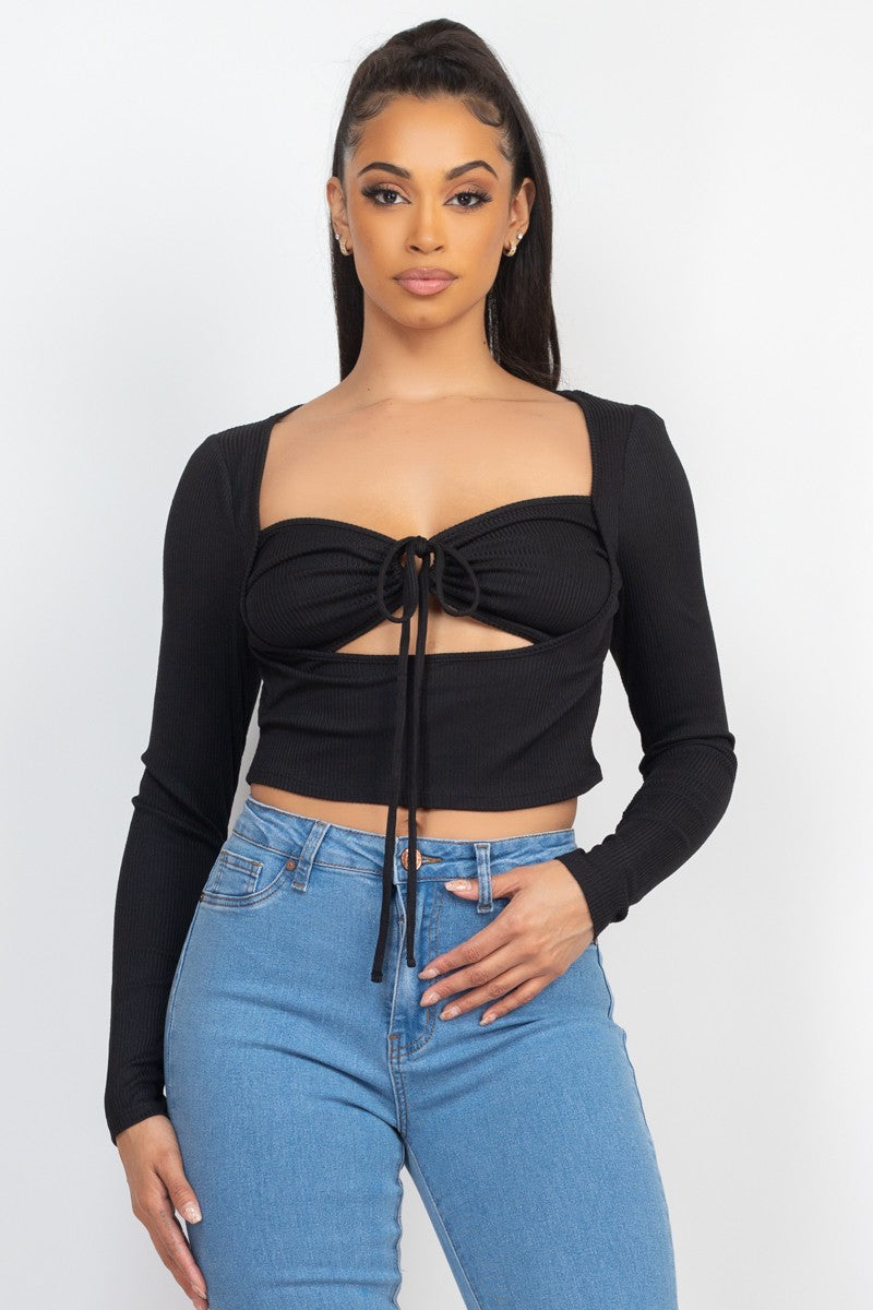 Square Long Sleeve with Ruched Bralette Top